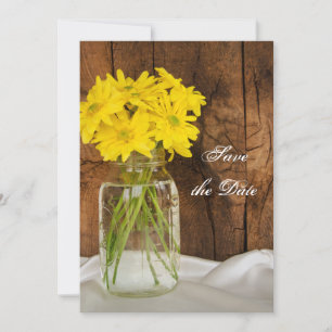 Save The Date Mason Jar Jaune Daisies Jaunes Sweet 16 Enregistre