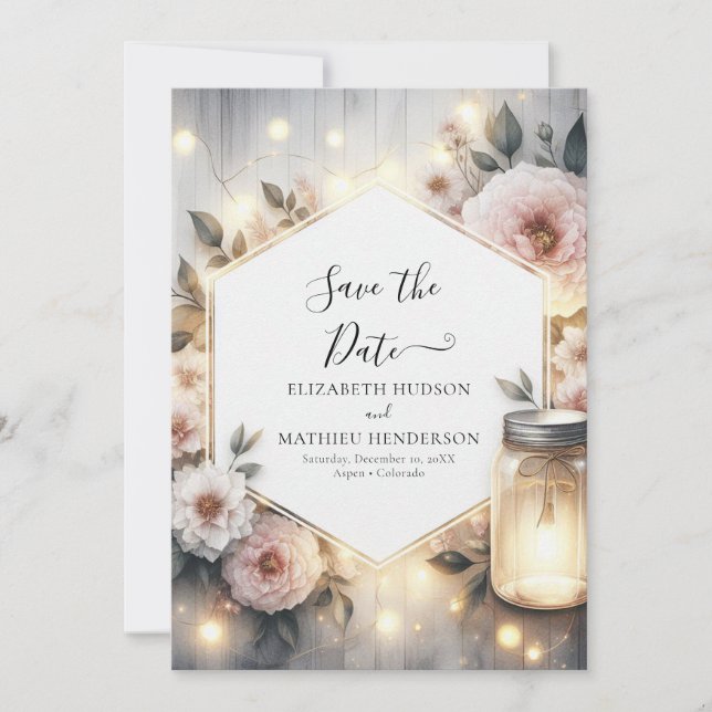 Save The Date Mason Jar Mariage végétal minimaliste (Devant)