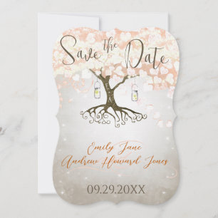 Save The Date Mason Jar Peachy Heart Leaf Tree Enregistrer la da