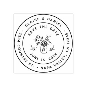 Save the Date Mason Jar Return Address Rubber Stamp