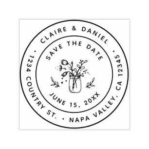 Save the Date Mason Jar Return Address Self-inking Self-inking Stamp