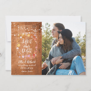 Save the Date Mason Jar String Lights Rustic Photo Invitation