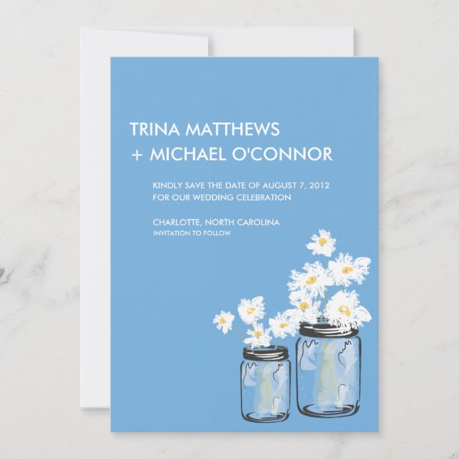 Save The Date Mason Jar & White Daisies Enregistrer la date (Devant)