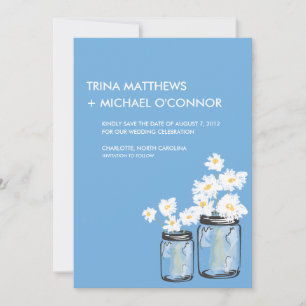 Save The Date Mason Jar & White Daisies Enregistrer la date