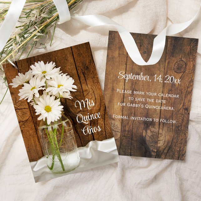 Save The Date Mason Jar White Daisies Quinceañera Enregistrer la (Créateur téléchargé)