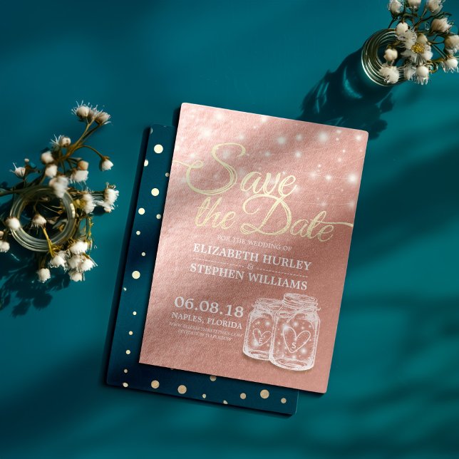 Save The Date Mason Jars & String Lights Rose Gold (Creator Uploaded)