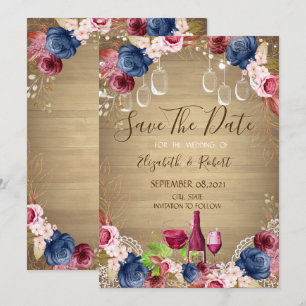 Save The Date Mason rustique Jar, Dégustation De Vins Floral