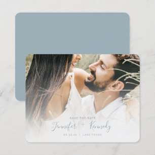 Save The Date Masque blanc minimaliste bleu foncé Script et phot