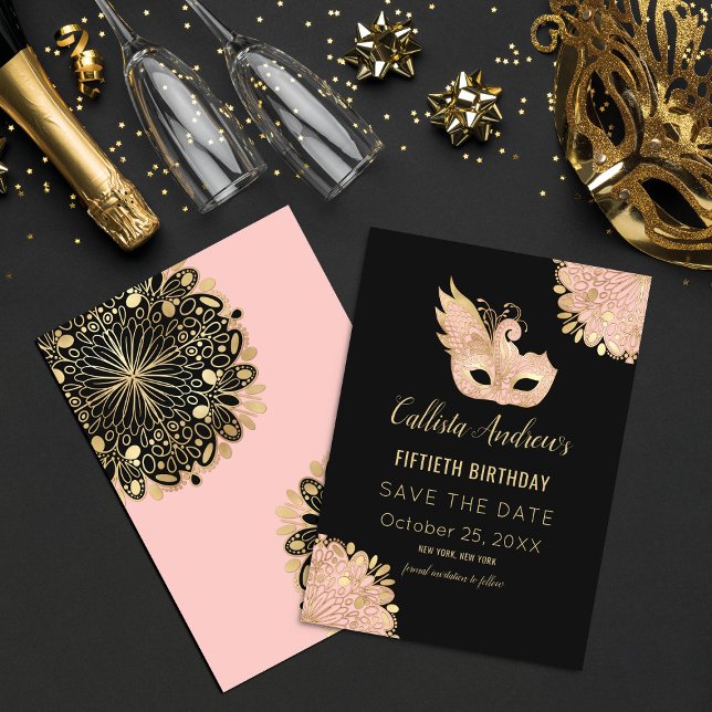Save The Date Masque noir d'or rose 50e anniversaire (Créateur téléchargé)