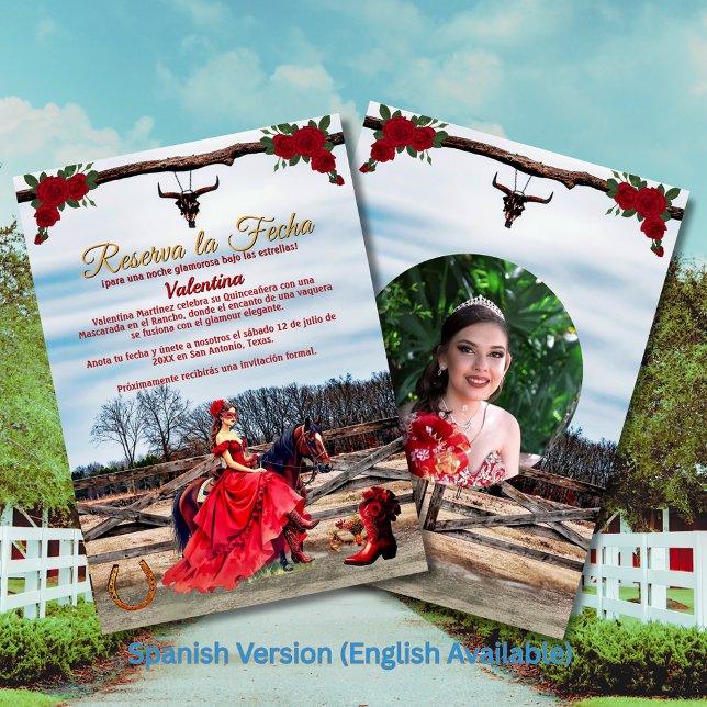 Save The Date Masquerade Ranch Quinceañera con Foto (Masquerade Ranch Quinceañera con Foto Save The Date)