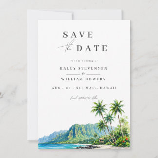 Save The Date Maui Hawaii Aquarelle Destination Île Tropicale