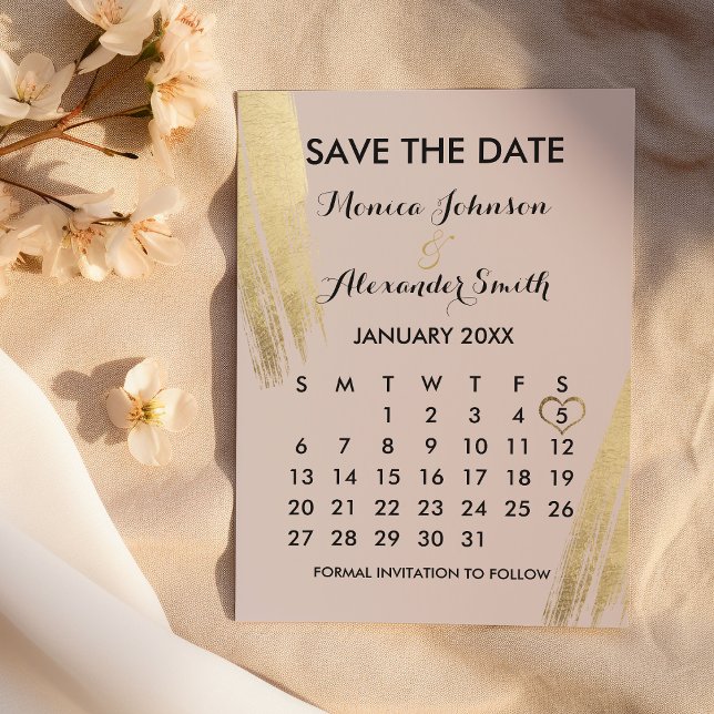 Save The Date Mauve Pink Gold Brushstrokies Calendrier Enregistr (Mauve Pink Gold Brushstrokes Calendar Save Save The Date )