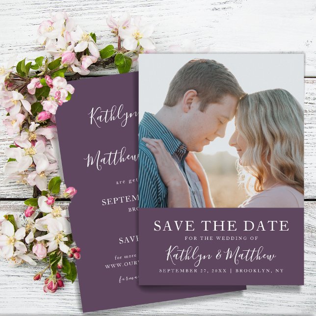 Save The Date Mauve Typographie moderne Simple Mariage photo (Créateur téléchargé)
