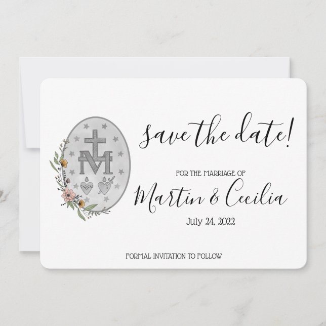 Save The Date Médaille miraculeuse peinte à la main Enregistrer  (Devant)