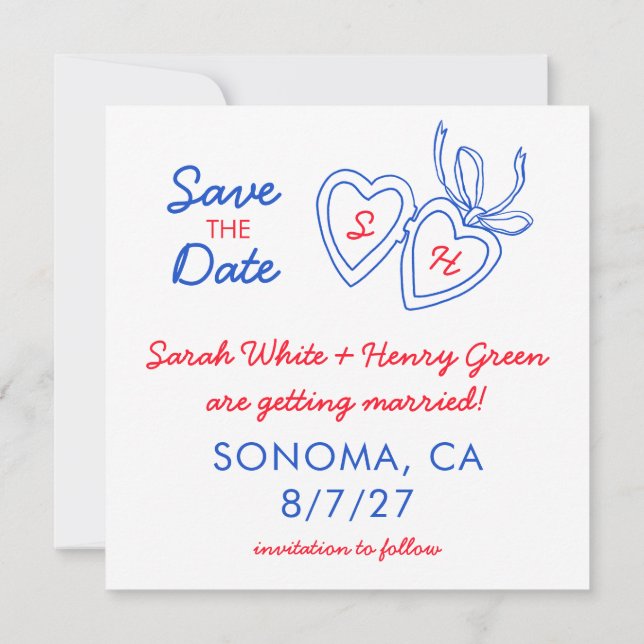 Save The Date Médaillon à coeur fantaisiste doodle sketch modern (Dos)