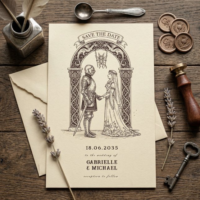 Save The Date Medieval Gothic Knight  Sepia Wedding (Créateur téléchargé)