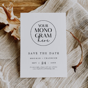 Save The Date MEGHAN Monogramme Noir Blanc Moderne Mariage éléga