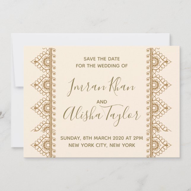 Save The Date Mehendi Mariage Indien Enregistrez la date hamsa H (Devant)