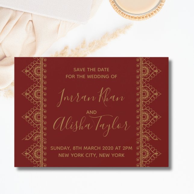 Save The Date Mehendi Mariage Indien Enregistrez la date hamsa H (Mehendi Indian Muslim Wedding Save the date invitation hamsa Henna elegant filigree
)