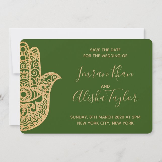 Save The Date Mehendi Mariage Indien Hamsa Henna Enregistrez la  (Devant)