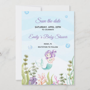 Save The Date Mermaid Watercolor Purple