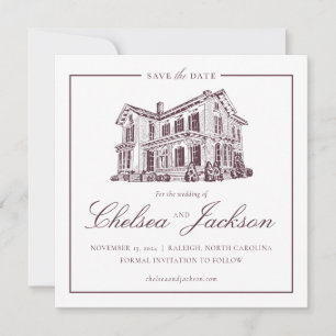 Save The Date Merrimon-Wynne House Sketch Sauvegarder la Date