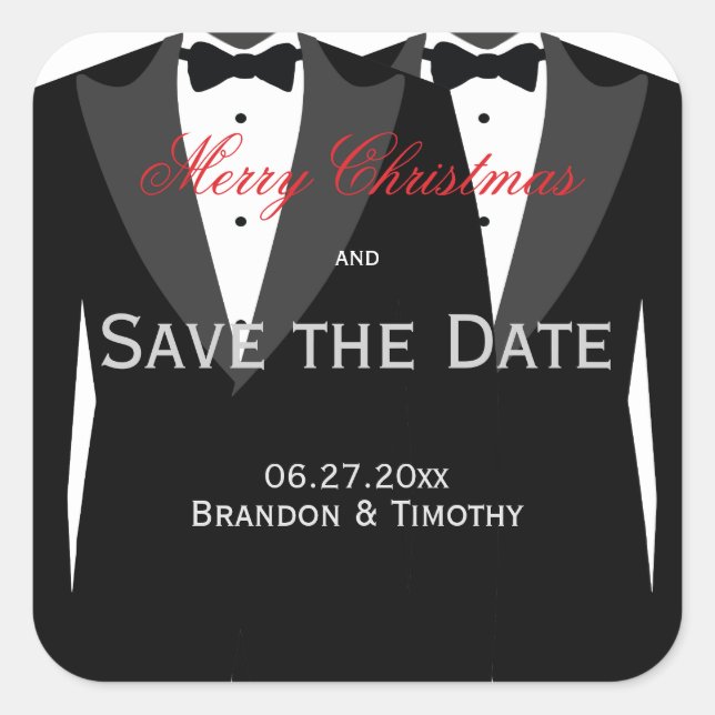 Save The Date Merry Christmas Gay Wedding Stickers (Front)
