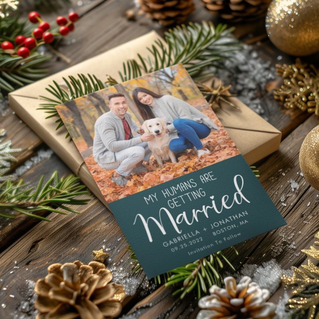 Save The Date Mes humains se marient Chien Photo Mariage vert (Créateur téléchargé)