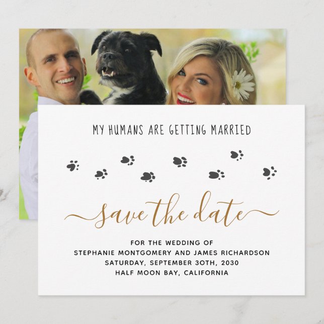 Save The Date Mes Humains Se Marient Mariage Photo Animal De Com (Devant / Derrière)