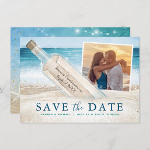 Save The Date Message dans une bouteille Photo Mariage à la plag