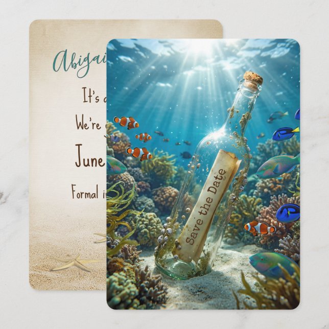 Save The Date Message In a Bottle Announcement (Front/Back)