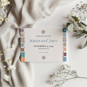 Save The Date Mexicaine Talavera Coloré Floral Fiesta Mariage