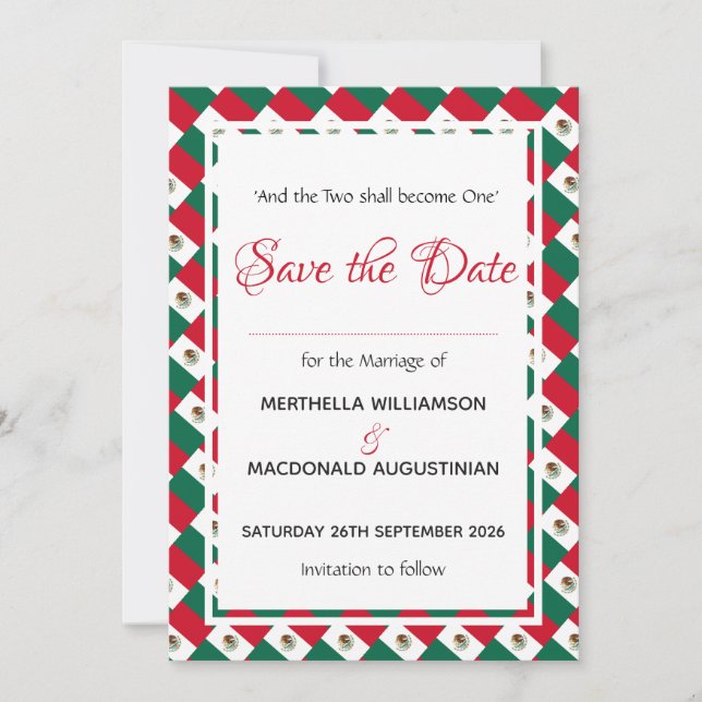 Save The Date MEXIQUE Coutume Patriotique Célébration Mariage (Devant)