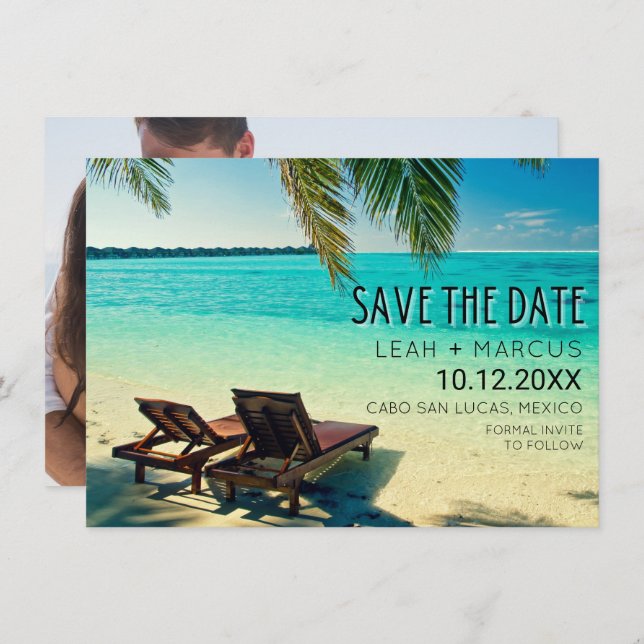 Save The Date Mexique Destination Beach Wedding Enregistrer la d (Devant / Derrière)