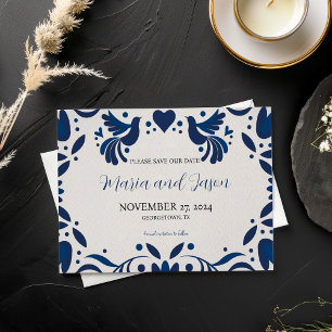 Save The Date Mexique Otomi bleu Floral Élégant Mariage Fiesta