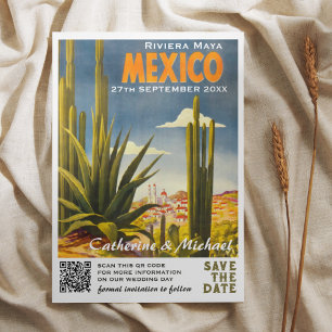 Save The Date Mexique Vintage Mariage Voyage Code QR