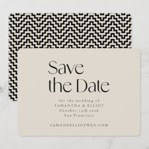 Save The Date Mi-siècle Moderne Elégant Géométrique Noir Ecru
