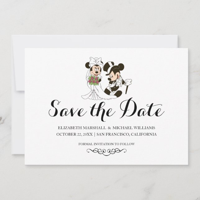 Save The Date Mickey et Minnie Mariage | Marié Enregistrer la da (Devant)