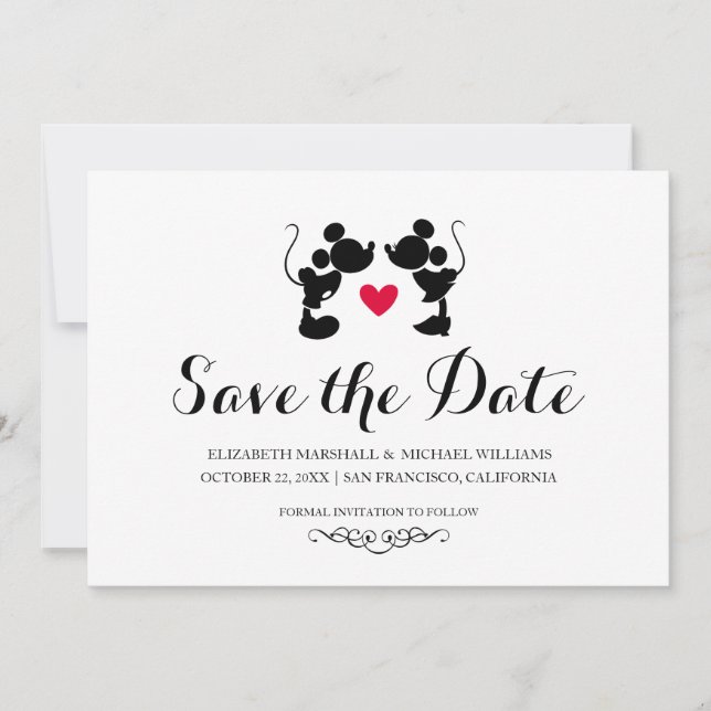 Save The Date Mickey et Minnie Mariage | Silhouette Enregistrer  (Devant)