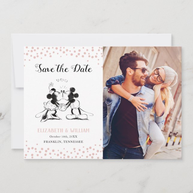 Save The Date Mickey & Minnie | Confetti rose Enregistrer la dat (Devant)