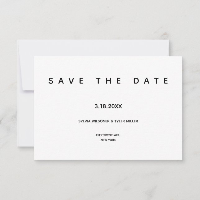 Save The Date Micro Mariage Noir Blanc Typographie Petite minima (Devant)