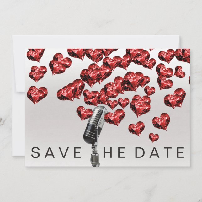 Save The Date Microphone Rubin Hearts Grey Silver (Front)