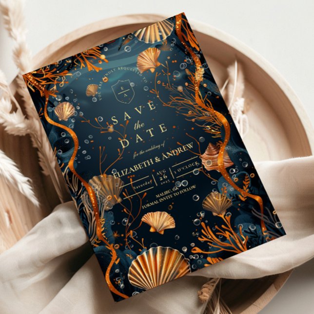 Save The Date Midnight Deep Sea Gold Nautical Wedding (Créateur téléchargé)