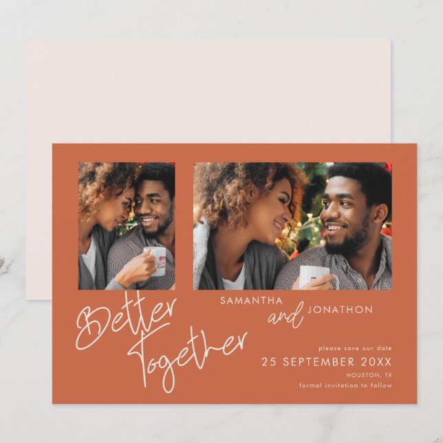 Save The Date Mieux Ensemble 2 Photo Terracotta Enregistrer La D (Devant / Derrière)