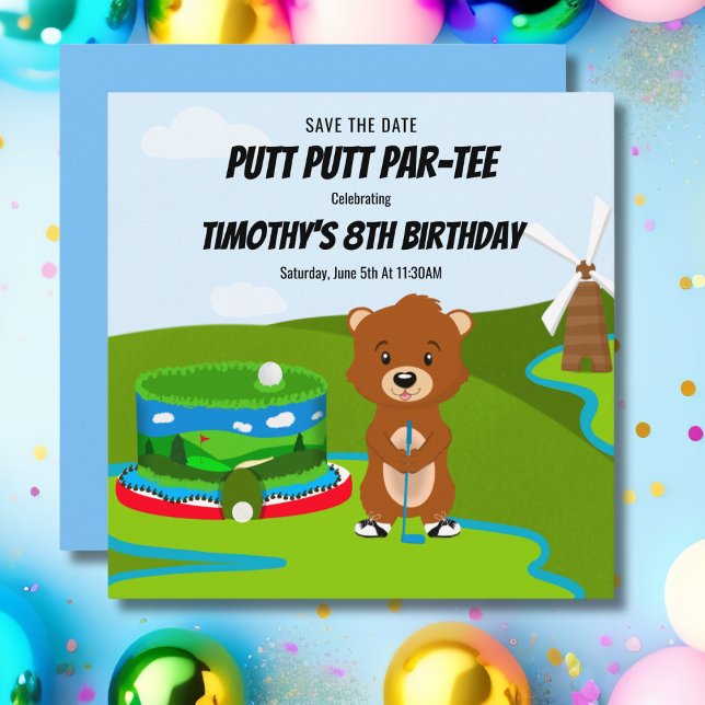 Save The Date Mini Putt Putt Anniversaire mignonne Gopher (Créateur téléchargé)