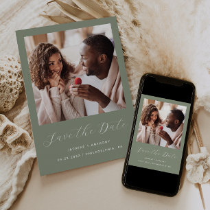 Save The Date Miniature minimale d'un script photo verte