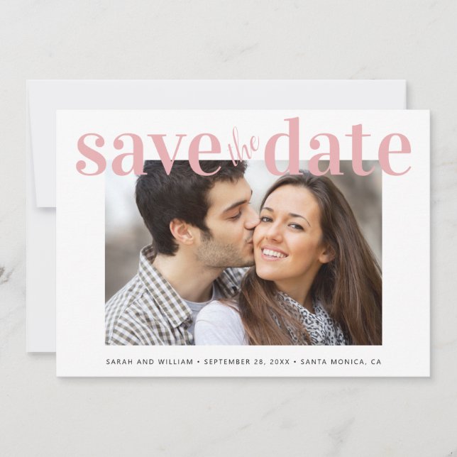 Save The Date Miniature moderne photo rose pâle (Devant)