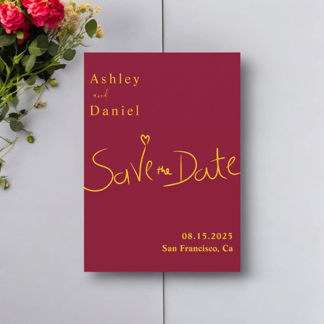 Save The Date Minimal Bourgogne Et Or Élégant Mariage Chic (Créateur téléchargé)