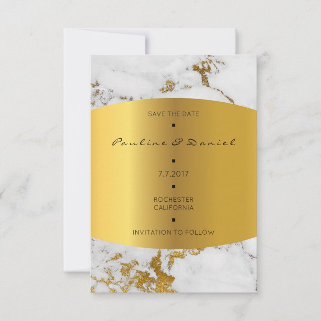 Save The Date Minimal Enregistrer La Date Marbre Blanc Gris Or (Devant)