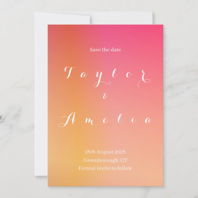 Save the Date Minimal Gradient Orange Magenta Card (Front)